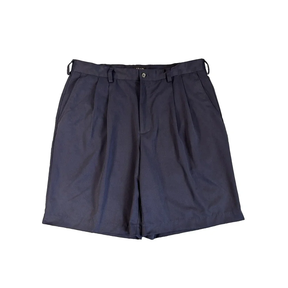 Izod Golf Shorts Men's 36 Pleated Navy Blue Old Money Academic Athleisure Preppy